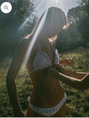 White Polka Dot Ruffle Triangle Bikini Top & Bottom